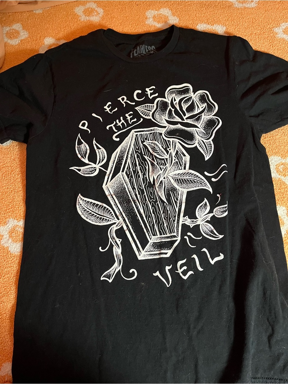 Black Graphic Tee with Coffin & Rose Print